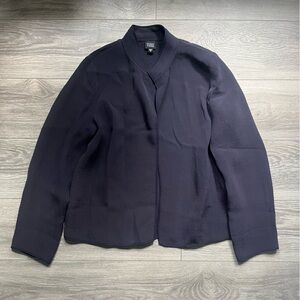 Eileen Fisher Navy Open Front Jacket Long Sleeves Fall Winter Size M Flawed